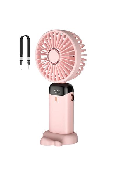 PRESOMA Ventilator portabil reglabil, 5 viteze, ultraportabil, 5000mAh, autonomie baterie 11h, ecran LCD, USB, roz