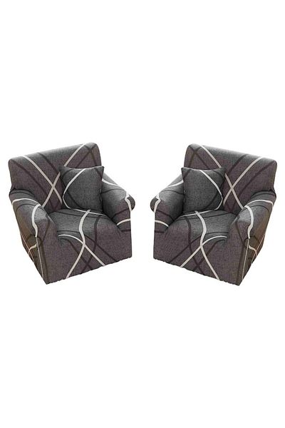 OEM Set 2 Elastic Covers for Armchair, MS STAR, Abstract Print, S-90x140cm, Gray