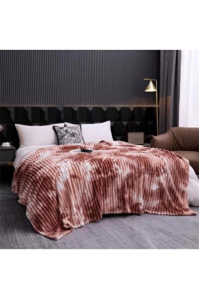 OEM Patura pufoasa cocolino degrade pentru pat dublu, Cu dungi, MS STAR, 200 x 230 cm, Maro