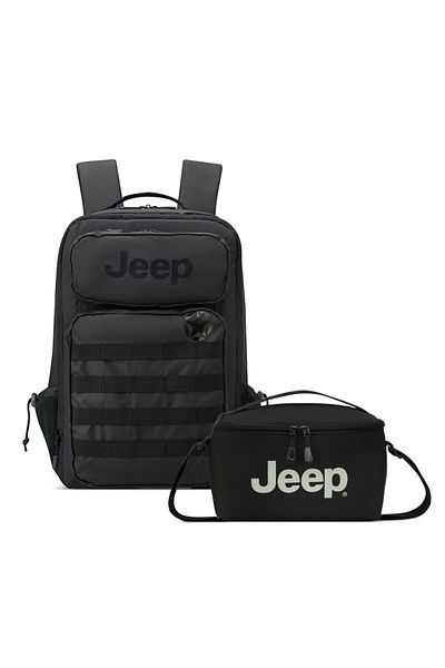 Delsey JEEP TACTICAL 15.6 INCH BACKPACK BLACK + LUNCH BAG ARMY