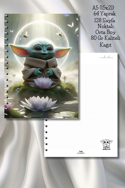 daily notebook Yoda Dotted School Notebook,64 Sheets/128 Pages Spiral A5 Medium Size (15X21 cm) Size