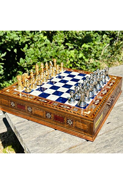 banabirhediye Premium Tamamen El Yapımı Satranç Takımı, Gold Metal, Masif Ahşap Satranç, Hediyelik, Satranç Seti