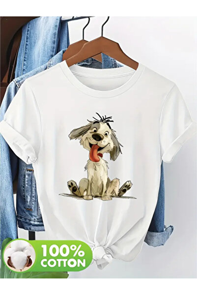 İSMTEXS تي شيرت من القطن الممشط مطبوع عليه كلب لطيف بأكمام قصيرة للجنسين من Z...