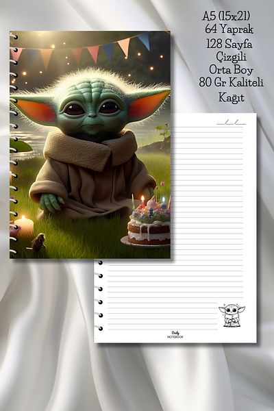 daily notebook دفتر مدرسي مخطط من YODA، 64 ورقة/128 صفحة حلزونية مقاس A5 متوسط ​​(15 × 21 سم)