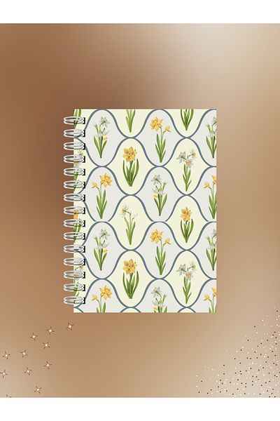Ez&Tu Stıcker Narcissus Patterned Striped Notebook – 60 Sheets-120 Pages |   Wire Spiral Sketchbook