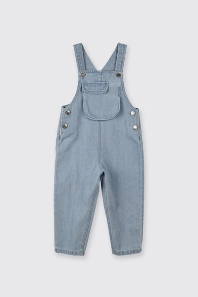 Panço Kız Bebek Arka Bedeni Etiket Detaylı Yıkamalı Kot Mavi Salopet