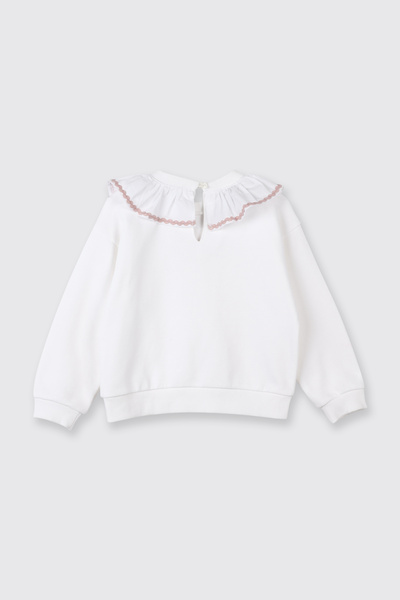 Panço Kız Bebek Fırfır Yaka Detaylı Su Taşı Detaylı Beyaz Sweatshirt