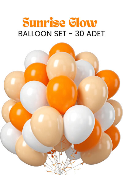 Bunloon Gün Doğumu Balon Seti 30’lu Turuncu Beyaz ve Ten Rengi Doğum Günü Par...