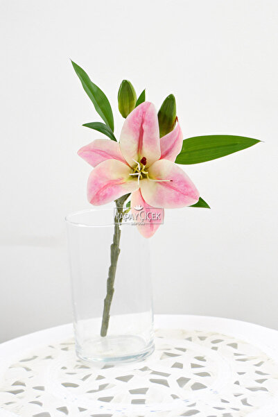 Yapay Çiçek Deposu زهرة صناعية صغيرة 1 فرع زنبق مبلل 35 سم وردي