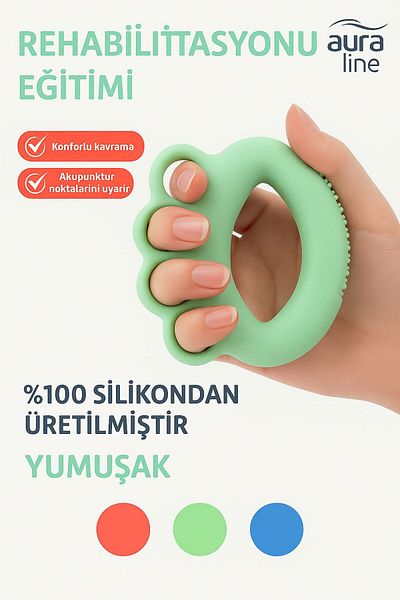 AURA LİNE Silicone Hand Wrist Finger Strengthening, Green Post Surgery Hand Stress Exercise Luxury Silicone