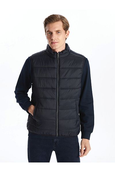 LC Waikiki Ανδρικό φουσκωτό γιλέκο LCWAIKIKI Classic Navy Blue Standard Fit Stand Collar