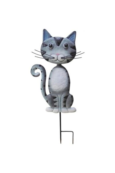 Magic Home Decorațiune de grădină, MagicHome, pisică, cu țăruș, metal, gri, 2...