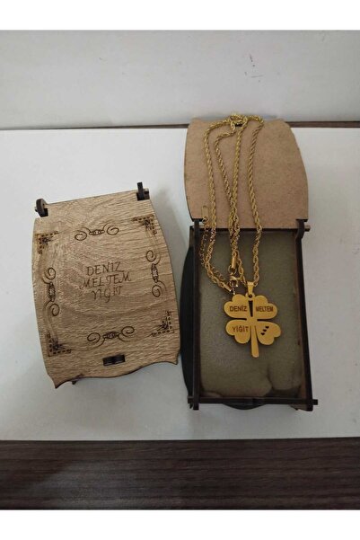 mrchediyesepeti Tasarım Kutulu Yonca Model Aile Temalı Çelik Kolye Kişiye Özel