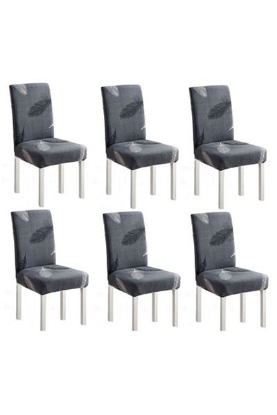OEM Set 6 huse universale pentru scaune, poliester elastan, imprimeu elegant, MS STAR, gri multicolor