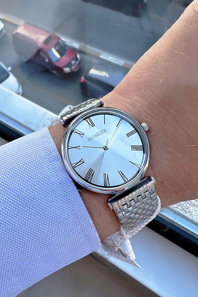 Homies Men's Wrist Watch with Special Box - 3Atm Water Resistant - Silver Color Steel Band -Gift Bracelet Ghme2018C1