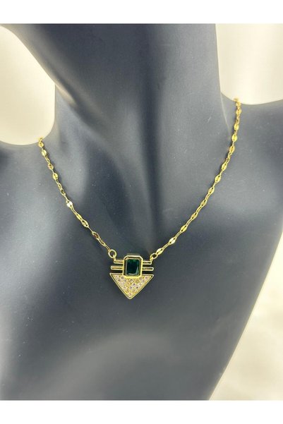 Tudivanyu Aksesuar Emerald Stone Stainless Steel Serenay Necklace