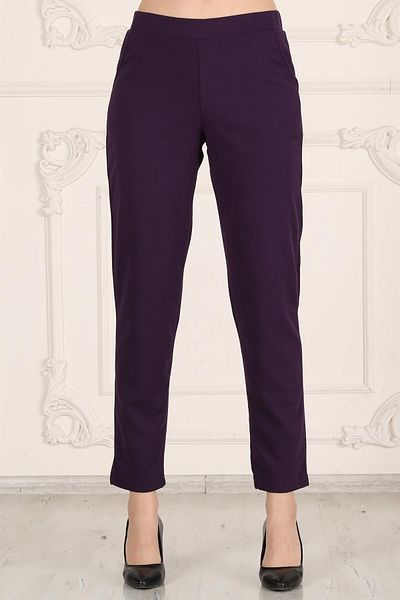 Seamoda Plus Size Carrot Cut Elastic Waist Pocket Crepe Skuba Knitted Pants-Purple