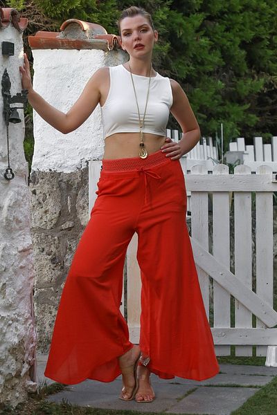 Chiccy Pomegranate Lined Washed Elastic and Tie Waist Wide Leg Casual Woven Trousers 108 64