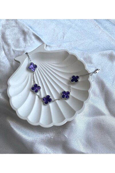 Moon Mor Renk Çift Taraflı Yonca Bileklik