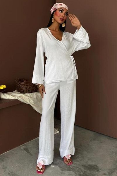 modamtn Double Breasted Model Classic Chupra Linen Suit with Trousers 10191