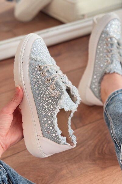 I Love Shoes Renora Taş Detaylı Açık Mavi Jean Kadın Spor Ayakkabı