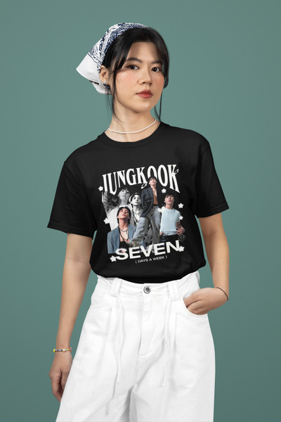 MAGORS BTS JUNGKOOK K-POP BASKILI %100 PAMUKLU YUMUŞAK DOKU BİSİKLET YAKA ÇOC...