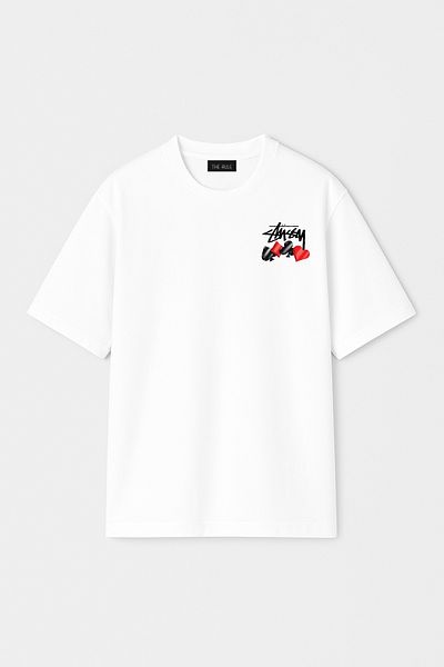 THE RULE Унисекс тениска Stüssy с щампа на игрални карти, широка, 100% памучна, текстурирана, с кръгло деколте, RF0539