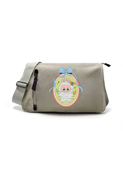 DEEFWEAR Beige Labubu Halloween Concept Mummy Printed Back to School Messenger Bag