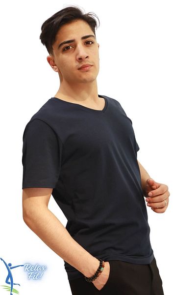 sermoda Relaxed Fit V-Neck Cotton Combed T-Shirt Navy Blue
