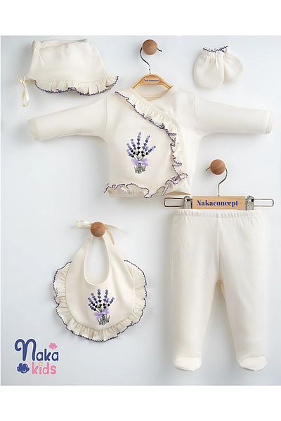 Naka Concept Lavender Patterned 10 Piece Baby Girl Hospital Discharge Set 100% Cotton Soft Fabric