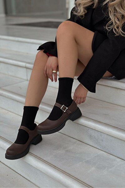 I Love Shoes Davipa Matte Leather Thick Sole Mary Jane Shoes Bitter Brown