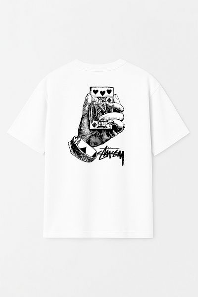 THE RULE Унисекс тениска Stüssy Deck Card Printed Oversize, 100% памучен дизайн, текстурирана, с кръгло деколте RF0540