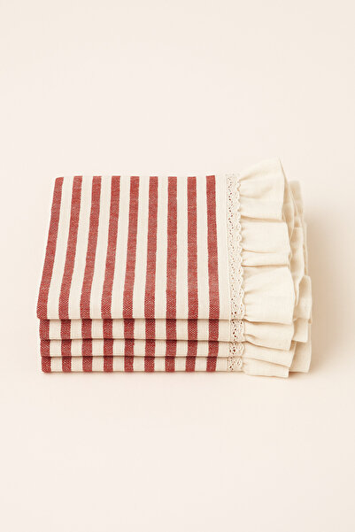Mirilliahome Set of 2 Red Striped Ruffle Detailed Linen American Service Set – Linen Supla