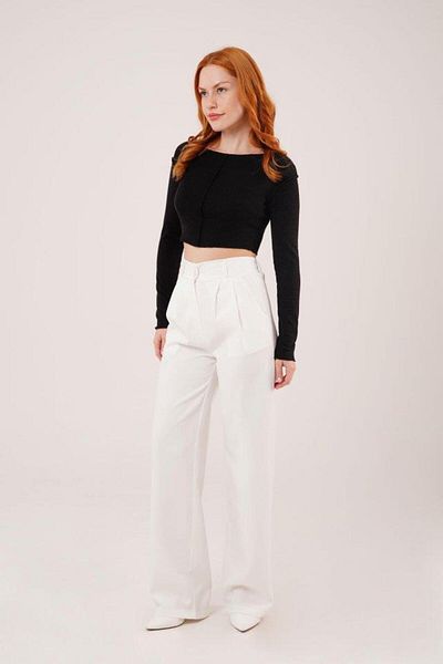 modamtn    Wide Leg Pleated White Trousers