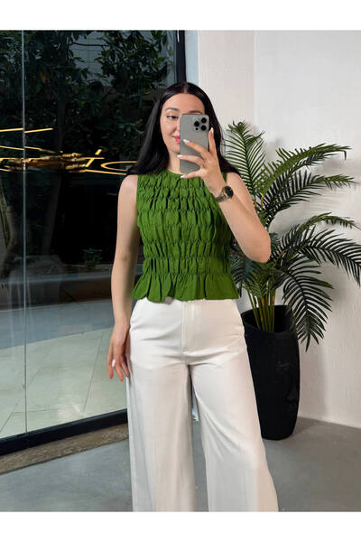 missswans Sanya Sleeveless Gathered Blouse Green