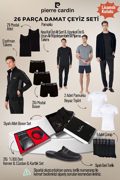 Pierre Cardin Men's New Season Licensed Boxed Black 26-Piece Groom Dowry Set Qp6S7K5E1Itke.26L