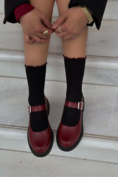 I Love Shoes Davipa Matte Leather Thick Sole Mary Jane Shoes Claret Red