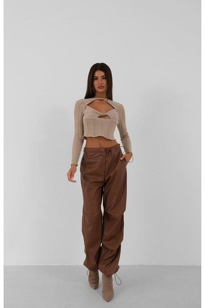 M&S WEARSTEP Elastic Waist Leather Trousers