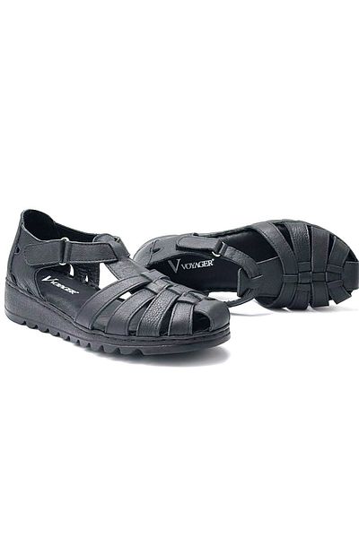 Voyager Inside and Outside Genuine Leather Daily Women's Sandals Shoes Black