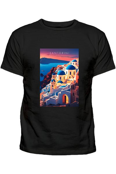 Efendioğlu Design santorini greceea athenes logo Σαντορίνη tricou din bumbac imprimat