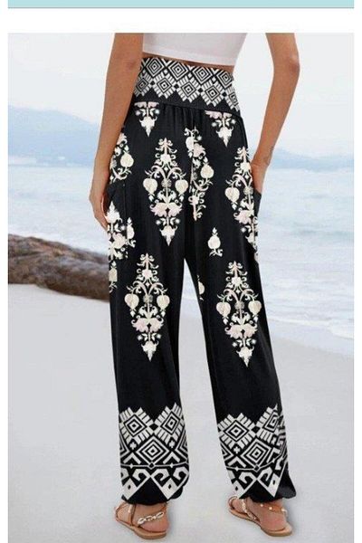 novafems Pantaloni de damă cu talie înaltă cu model elastic din jerseu