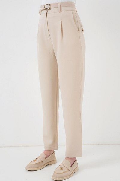 Butik Pleated Belted Fabric Trousers 6725 - Cream
