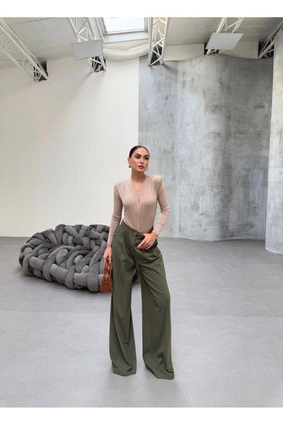 Moderie Butik    230 Gr Poly Viscose Full Lycra Pleated Palazzo Trousers