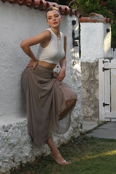 Chiccy Căptușit cu nurcă italiană, talie elastică, fustă lungă din mătase casual 98 60