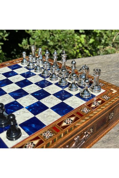 banabirhediye Handmade Chess Set, Bronze Metal, Solid Wood Chess, Gift, Chess Set 33 × 33 × 7 cm
