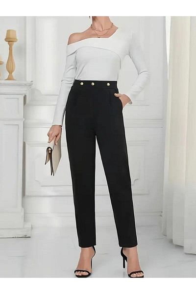 modamtn Women's High Waist Front Button Imported Crepe Pants