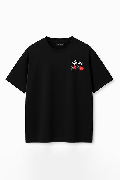 THE RULE Унисекс тениска Stüssy с щампа на игрални карти, широка, 100% памучна, текстурирана, с кръгло деколте, RF0539