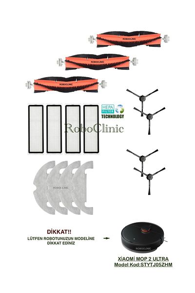 Roboclinic Xiaomi Mi Robot Vacuum Mop 2 Ultra (Model Code: STYTJ05ZHM) Compatible Replacement Brush, Filter, Mop - 15 Pieces