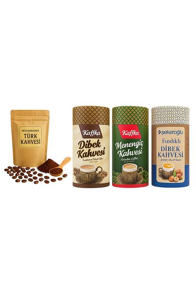 Hepyek Kaffka & Şekeroğlu 4-Piece Turkish Coffee Set – Dibek, Hazelnut, Menengiç, Medium Roasted Turkish Coffee