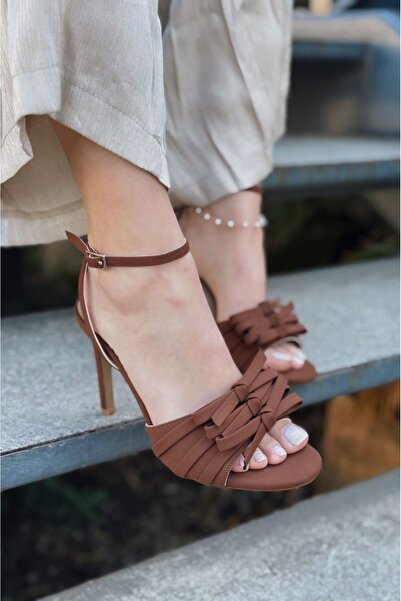 I Love Shoes Yanoxse Satin Brown Ribbon Detailed Heeled Shoes
